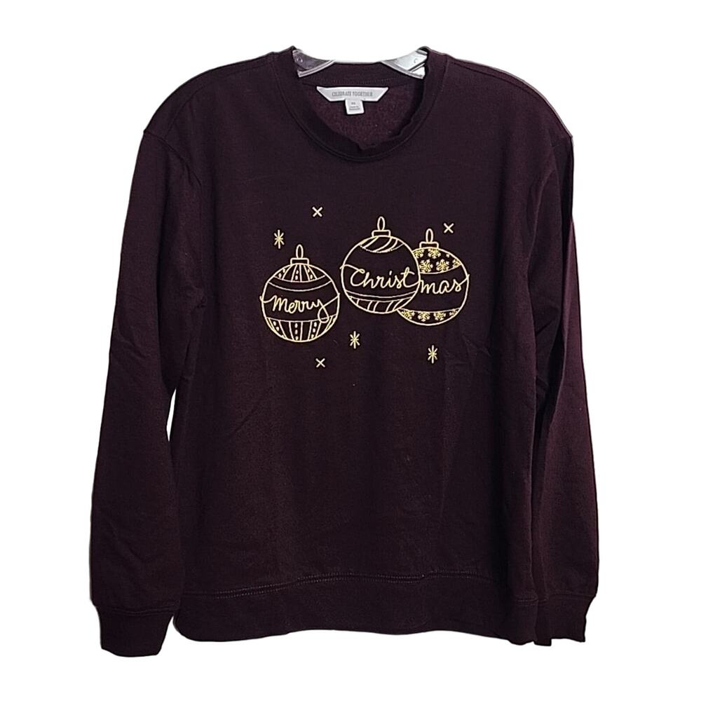 Celebrate Together Dark Burgundy Merry Christmas Ornaments Top, XS